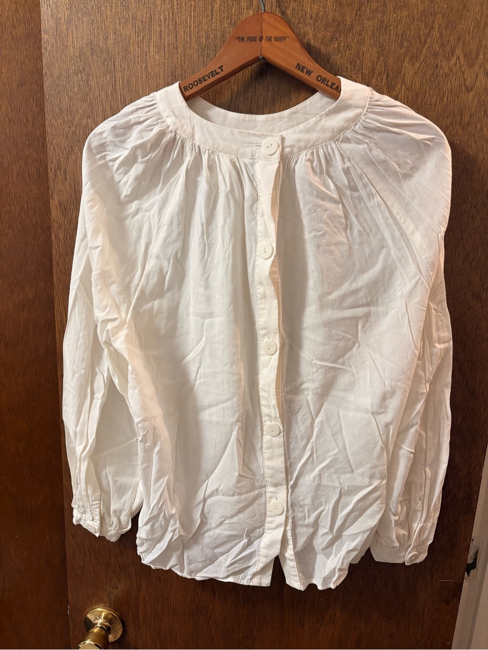 H&M White Button-Front Peasant Blouse